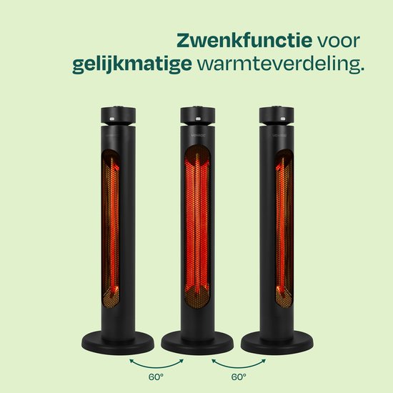 Chauffage de terrasse sur pied VONROC Panarea 2000 W – Chauffage de terrasse – Élément chauffant infrarouge Golden Carbon – Fonction pivotante – Télécommande incluse