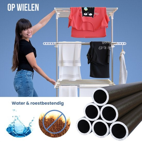 Avalo Clothes Rack - Tour de séchage à roulettes - 4 niveaux - pliable - blanc