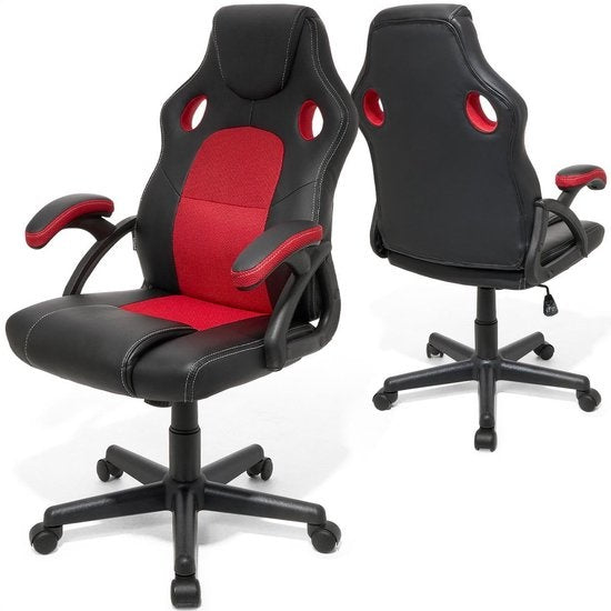 LifeGoods Chaise de jeu - réglable - cuir synthétique - rouge/noir