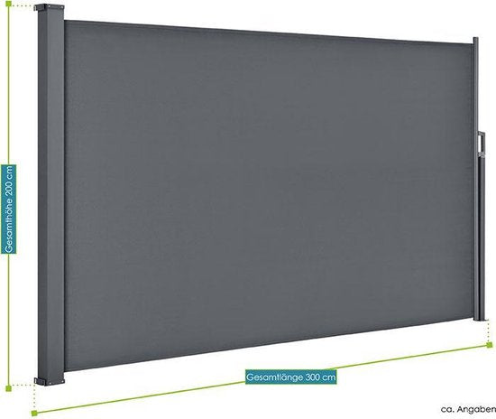 Windbreak rétractable Dubaï - 300 x 200 cm - Gris foncé