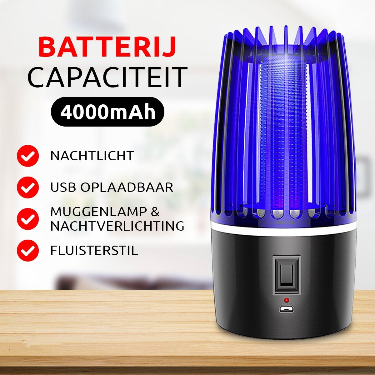Lampe anti-moustique professionnelle AyeSense 2 en 1 - Sans fil et rechargeable - Batterie intégrée 4000mAh - Attrape-moustiques - Lampe anti-insectes - Lampe anti-moustiques UV