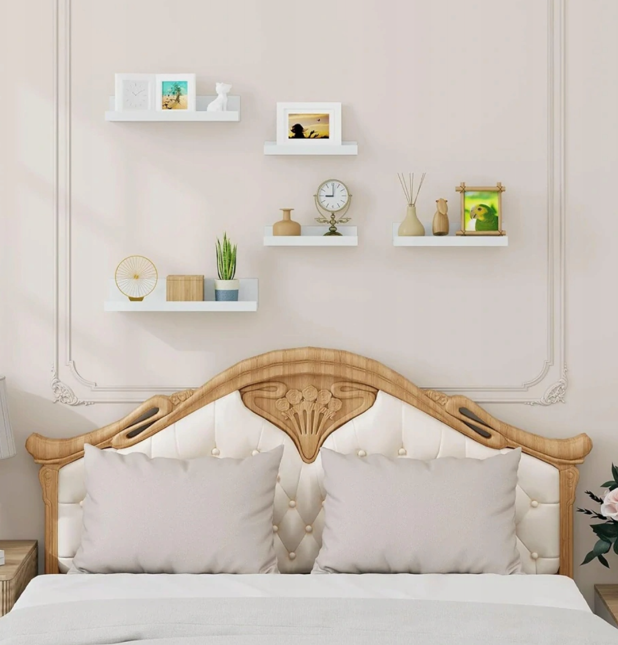 Ensemble de 5 étagères murales Eugad - MDF blanc - 40 x 16 x 8 cm - Étagères murales modernes pour le salon, la chambre, la cuisine et l'entrée