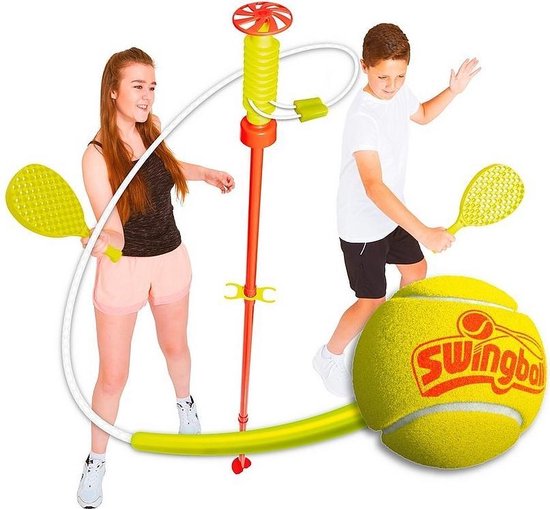 Swingball Classic - Bâton de tennis avec base toutes surfaces - avec support de raquette et piquet de terre - rouge/jaune