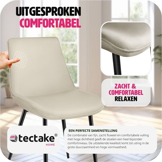 tectake® chaises de salle à manger set of 2, chaises rembourrées en velours avec dossier, chaise de salon ergonomique avec assise rembourrée en velours, chaise de cuisine confortable, pieds en métal noir - noir