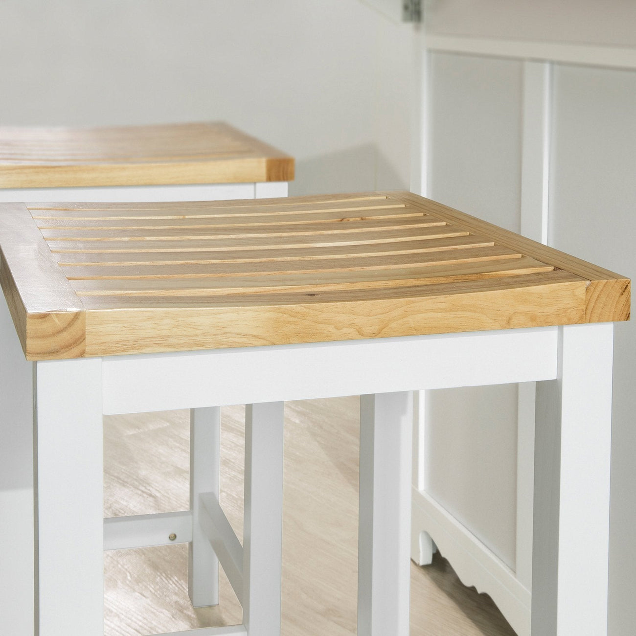 SoBuy FST29-WNx2 Tabouret de bar set of 2 - Max. 100 kg - 35 x 35 x 61 cm - Blanc/ Brun