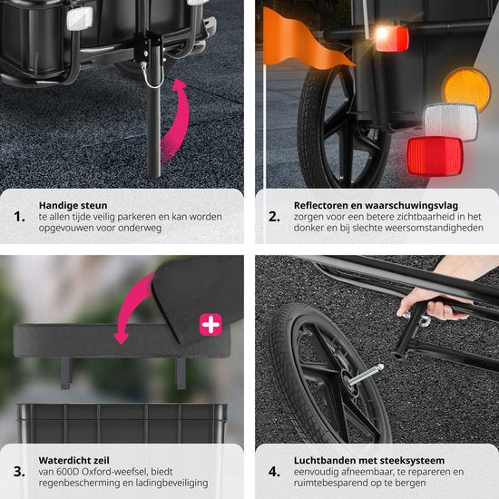 tectake® 2-in-1 bike trailer - Chariot à bagages et poussette - Remorque pour vélos, VTT et eBikes - Remorque de transport avec barre de remorquage - Avec bâche et pneus - Capacité de charge maximale 50kg
