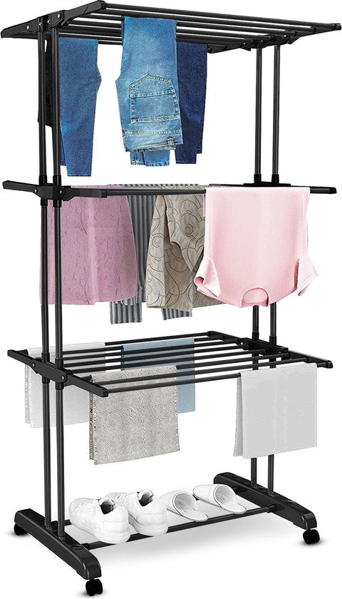 Vonia Séchoir - Séchoir à linge - Tour de séchage - Tour de lavage - 3 couches - Pliable - 72x50x172 cm - Noir
