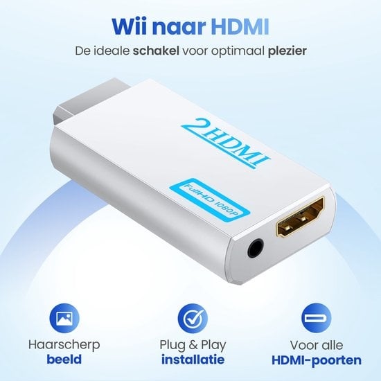 Garpex® Adaptateur HDMI pour connexion Wii - Convient exclusivement à la Nintendo Wii + Câble HDMI de 1,5 m inclus - Full HD 1080p - Convertisseur audio-vidéo adapté à la Wii
