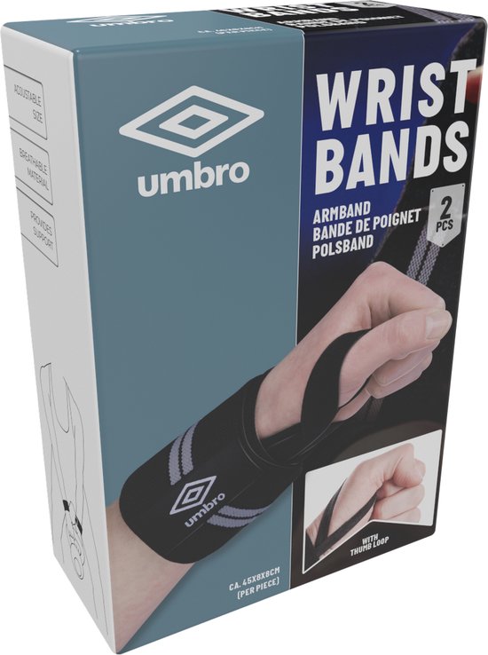 Poignets Umbro - 2 pièces - Pour le fitness, le crossfit et la musculation - Blanc/Noir