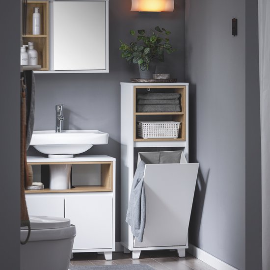 SoBuy BZR146-W Meuble de salle de bain - Bois composite blanc avec panier de lavage