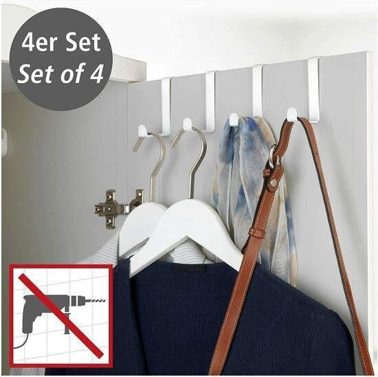 Crochets de porte Wenko pour portes à rebord et portes affleurantes - Blanc - 4 pièces