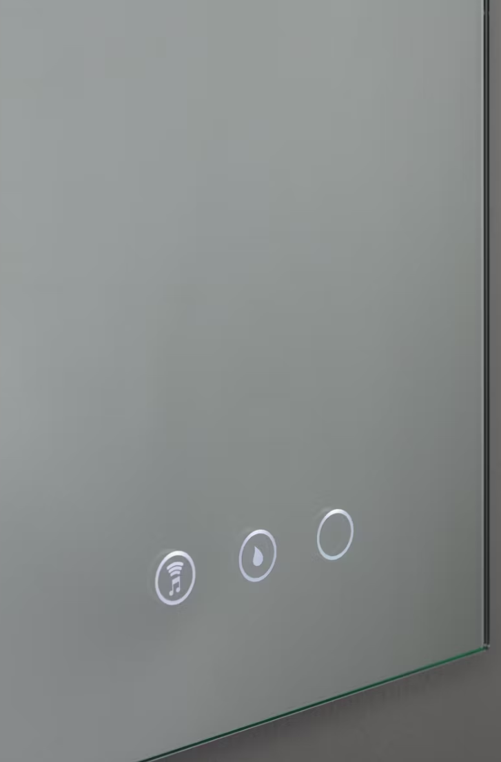 Miroir de salle de bain intelligent Kame Match - 60 cm - Gris mat - Avec éclairage LED, haut-parleurs Bluetooth et fonction anti-buée