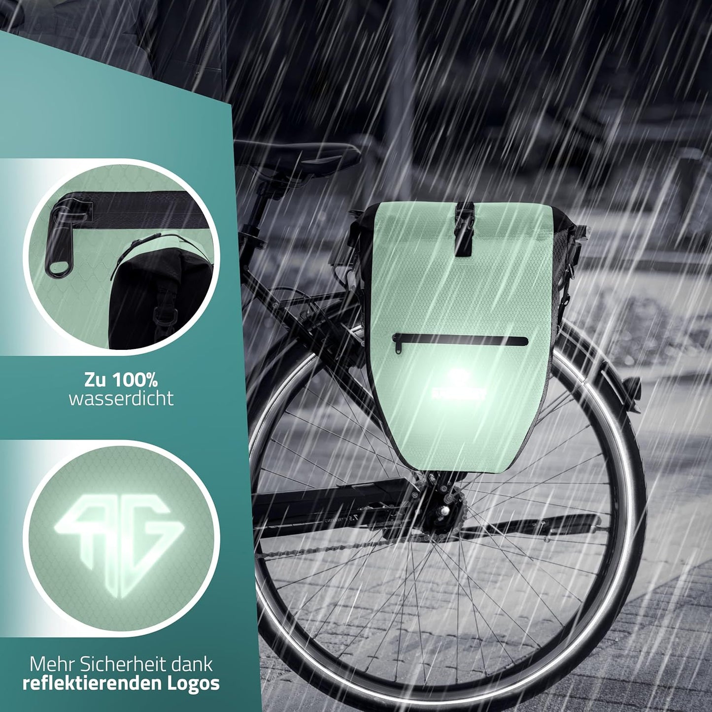 RADGEIST sacoche de vélo pour porte-bagages - 2X sacoche pour porte-bagages - sac à bagages étanche et sac à bandoulière - sacoche de vélo avec réflecteurs