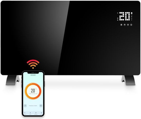 Chauffage électrique Gologi - Convecteur avec thermostat - Fonctionne par App et commandes tactiles - Jusqu'à 25m2 - 2000W Heater - Noir