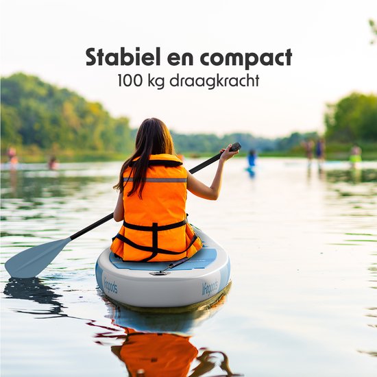 LifeGoods SUP Board All-round Compact - 100 KG Load Capacity - 300 x 76 cm - Inflatable - Complete SUP Package - White/Sky Blue