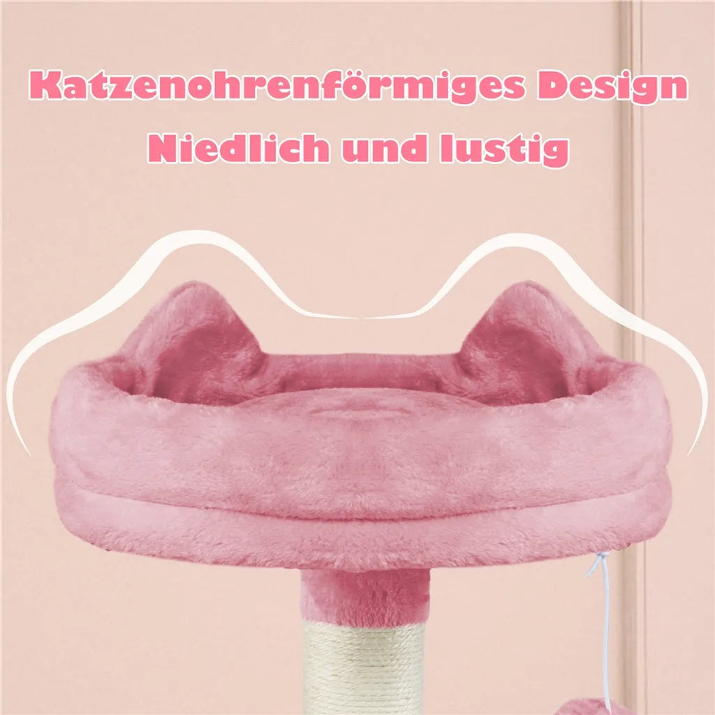 Arbre à chat Yaheetech 158 cm - Rose - Arbre à chat avec 2 grottes, un hamac et des poteaux en sisal