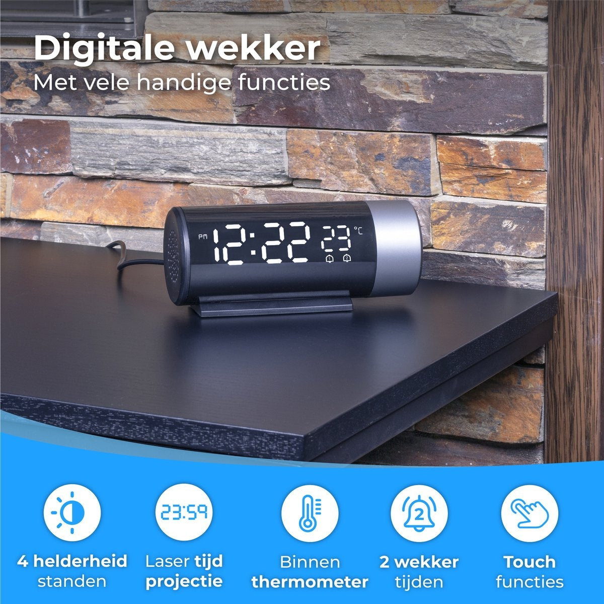 Nuvance - Réveil numérique avec projection - Réveil numérique - avec fonction Snooze et double alarme - pour la chambre à coucher - comprend un port de charge USB