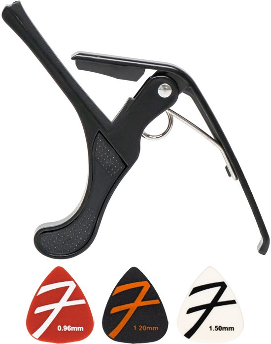 Capo universel Finesse avec médiators - Guitare - Acoustique - Électrique - Ukulélé - Noir
