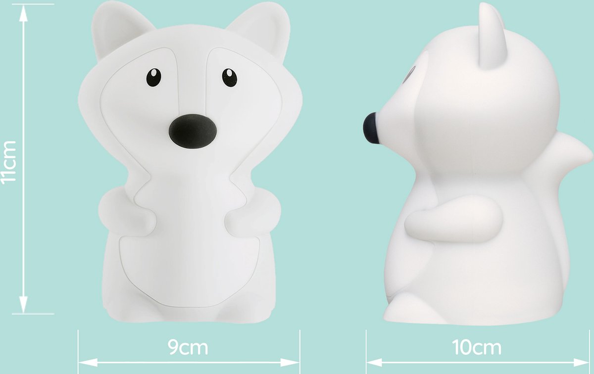 Veilleuse Sleepy Friends Fox - rechargeable par USB et avec variateur de lumière - 8 couleurs - 95x97x100 mm - Veilleuse en silicone souple pour la chambre de bébé et la nurserie