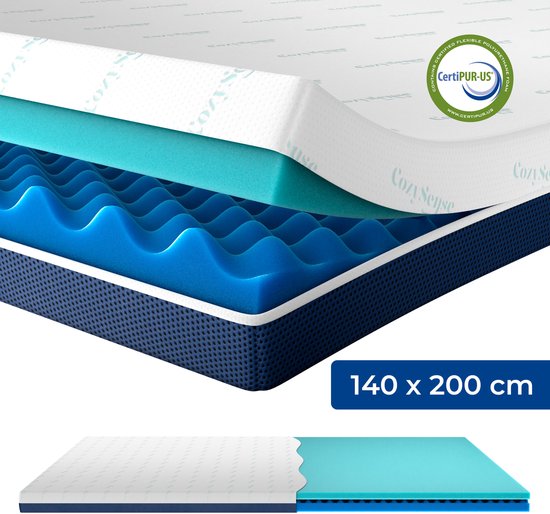 CozySense® DualFeel Topper Mattress 140x200 - Surmatelas - Surmatelas - Avec face chaude et face froide - CertiPUR® - Fermeté moyenne - 7,5 cm - Housse lavable