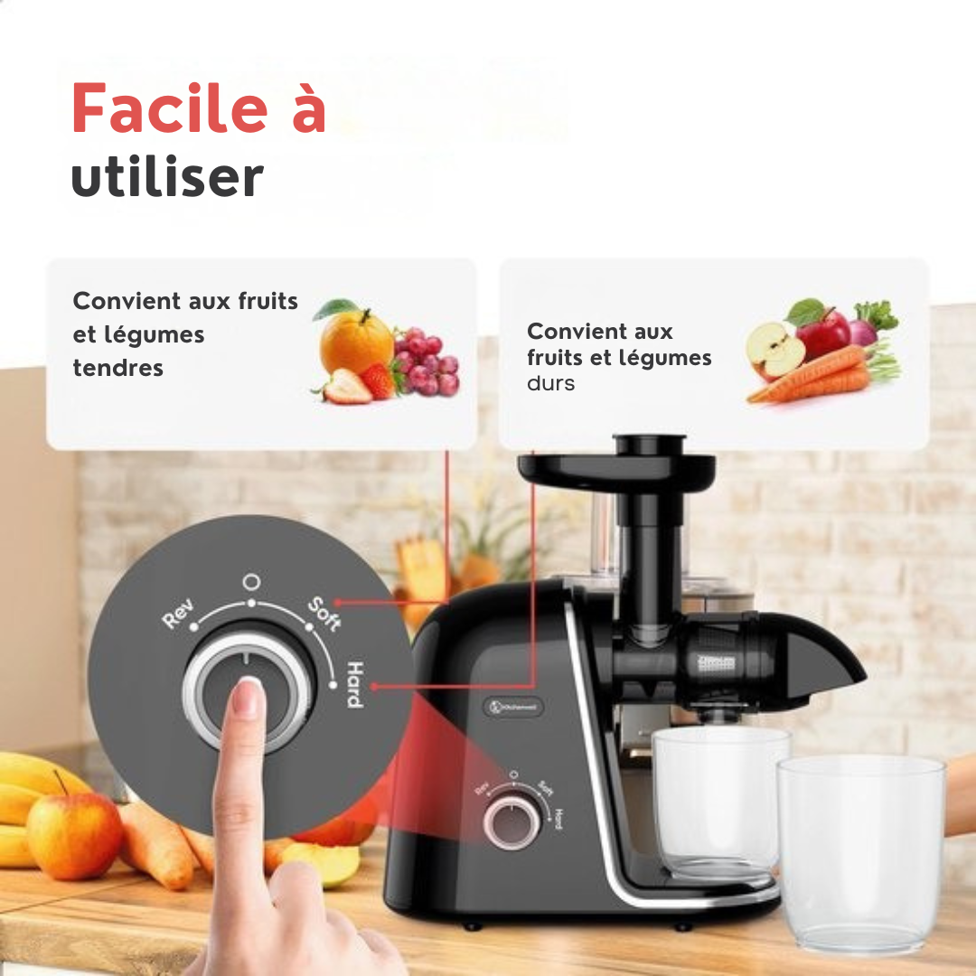 Extracteur de jus Kitchenwell - 700ml - Presse-agrumes avec récipient à pulpe - Presse-légumes et fruits - Sans BPA - Noir