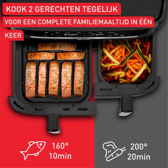 Tefal Easy Fry Dual XXL EY9428 - Friteuse à air chaud double XXL - 11 L - Bacs de 6,5 L et 4,5 L - 7 programmes - Pour 8 à 10 personnes
