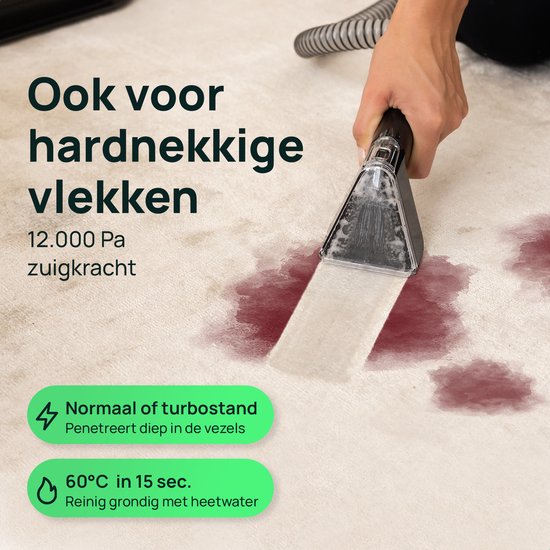 Skrub 4 en 1 Nettoyeur de tapis compact avec eau chaude - Chauffé à 60°C - Nettoyeur de taches - 4 accessoires - 1200 Watt - Machine à nettoyer les canapés