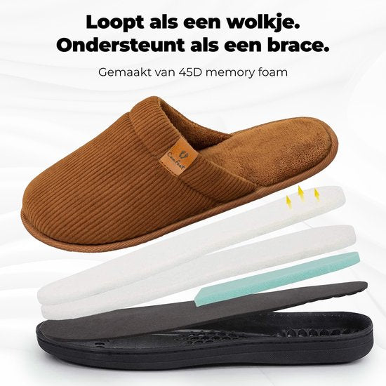 Chaussons Hommes - Chaussons - Taille 40/41 - Châtaigne - Velours côtelé - Antidérapant - Comfeet