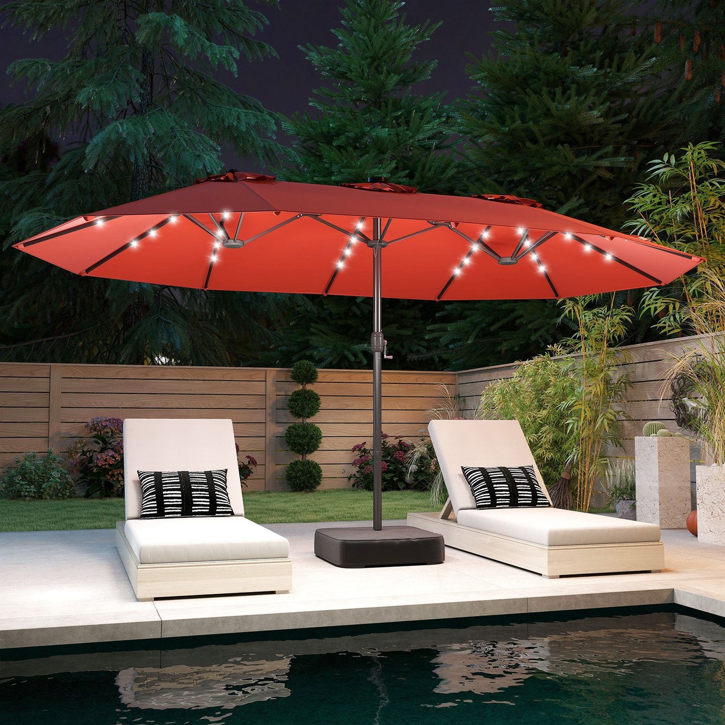 Coast 460 x 285 cm – Parasol de jardin double orange avec 48 LED à énergie solaire – Parasol extra-large avec panneau solaire à recharge automatique
