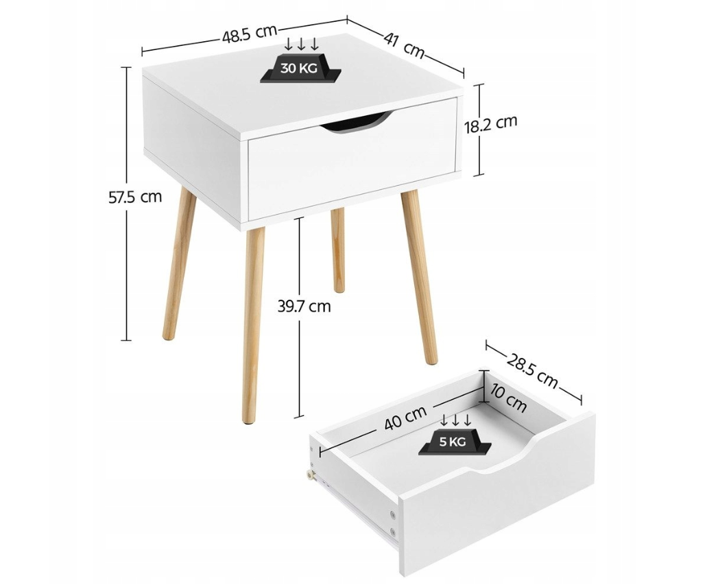 Yaheetech Lot de 2 tables de chevet avec tiroir - Blanc - 48,5 x 40 x 58 cm