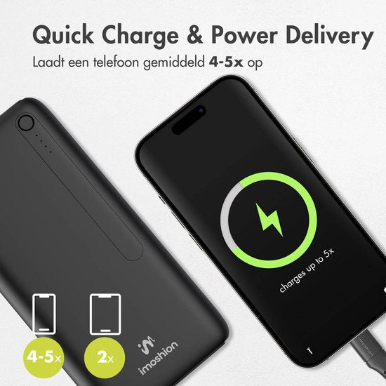 Batterie externe - iMoshion® - 27000 mAh - Chargeur rapide - Convient pour iPhone et Samsung - 18 Watt - USB A, USB C et Micro USB - Noir