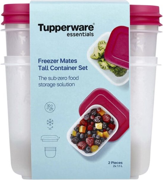 Tupperware Freezer Mates, lot de 2 - Set de boîtes pour le congélateur - Barquettes alimentaires pour le congélateur - Sans BPA - 2 x 1,1 litre - Rose