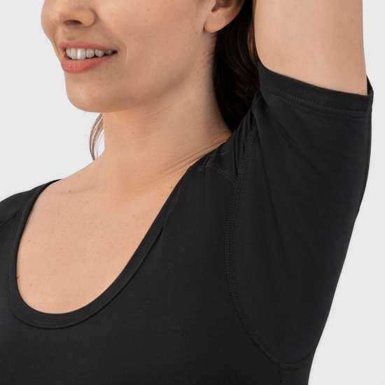 Anti Sweat Shirt - Fibershirts® - Coussinets d'aisselles cousus - Maillot de corps - Noir - Col rond - Femmes - Taille XL