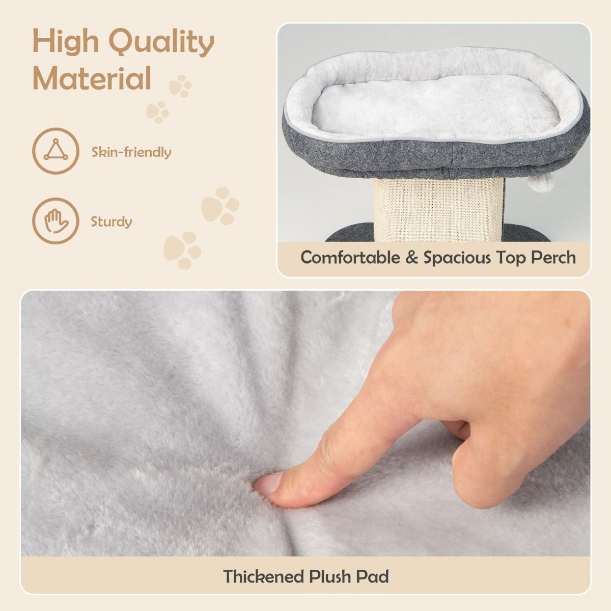 Arbre à griffes Coast Modern Meubles pour chats avec grand fauteuil en peluche et planche à griffes en sisal gris