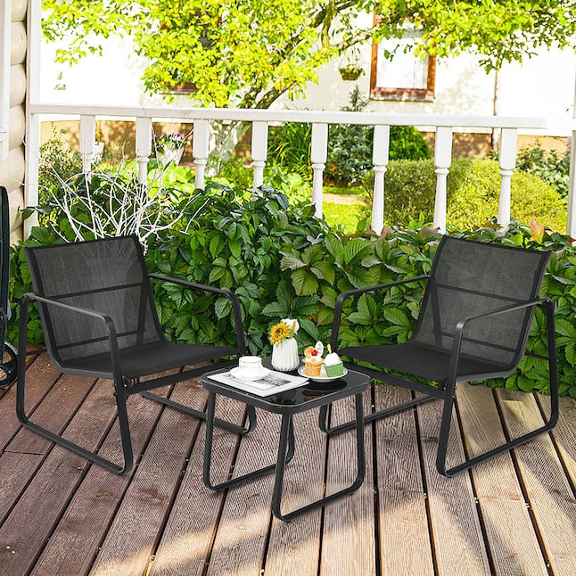 3-Piece Garden Furniture Set Balcony Set with 2 Chairs and Table - Black, Dimensions Chair 58x60x85 cm, Table 60x60x72 cm