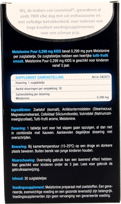 Lucovitaal Melatonin Pure Kids 0,299 milligrammes Complément alimentaire - 30 comprimés