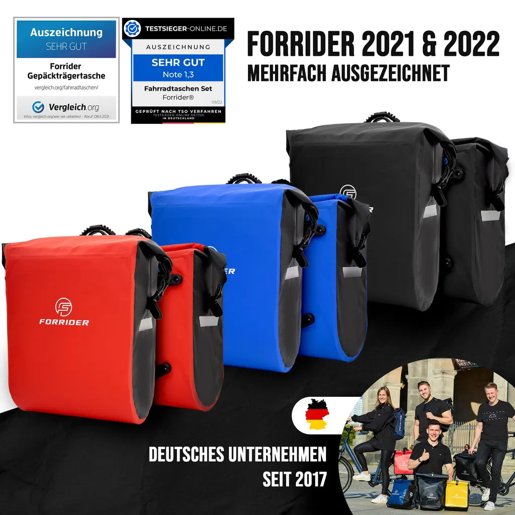 Sacoche double pour vélo 2x25L - Imperméable - Attache Quicksafe - Avec bandoulière