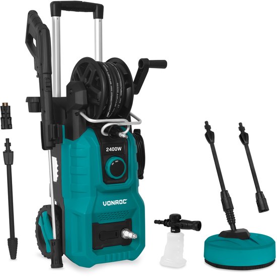 VONROC Nettoyeur haute pression V24-2 - 2400W - 180 bar - Comprend un nettoyeur de terrasse, une buse à mousse et des accessoires