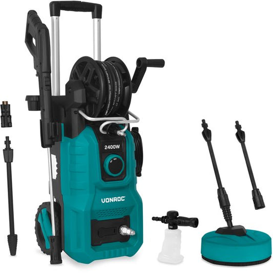VONROC Nettoyeur haute pression V24-2 - 2400W - 180 bar - Comprend un nettoyeur de terrasse, une buse à mousse et des accessoires