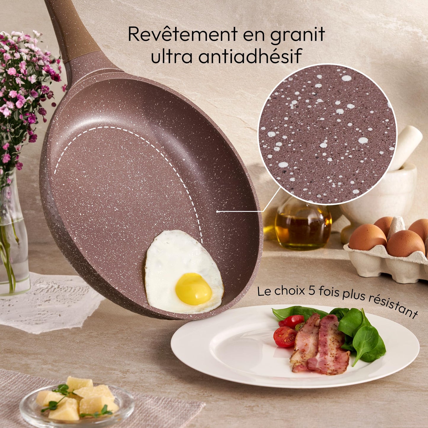 Batterie de cuisine Just Perfecto - 21 pièces - Induction - Granit - Marron