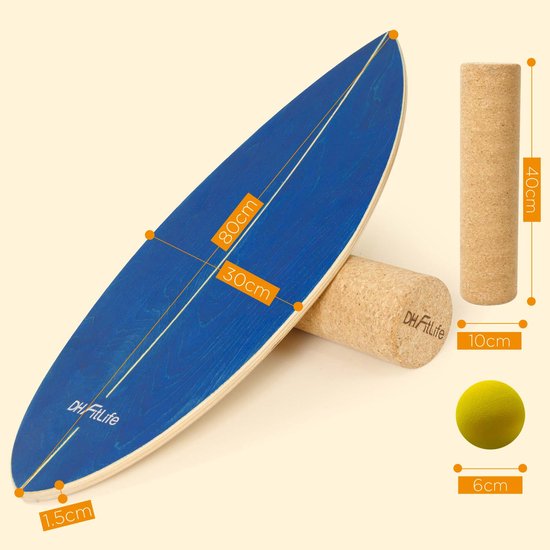 DH FitLife Planche d'équilibre en bois à bascule - Planche d'équilibre pour enfants et adultes - Fitness d'intérieur et entraînement de base, bleu