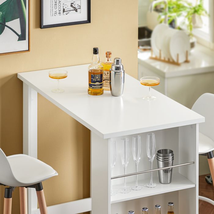 Table de bar SoBuy blanche - 112 x 57 x 106 cm - Avec 3 étagères de rangement