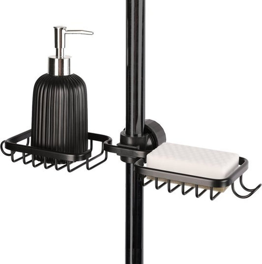 Goliving Support de douche suspendu - Support de douche - Pas de perçage - Support de cuisine - Organisateur d'évier - Accessoires de salle de bain - Double espace - Noir