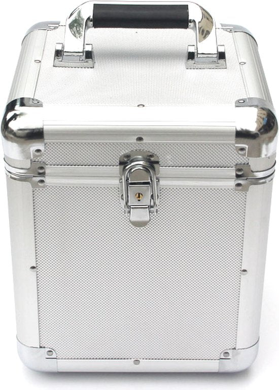 Boîtier vinyles 7 pouces – VDD Gaming – Capacité 70 à 100 disques – Verrouillable - Aluminium argenté