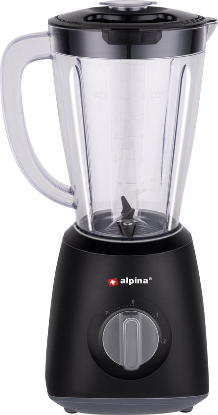 alpina Blender - 1,5 Litre - 400 Watt - Fonction Turbo - Bol en plastique - Noir