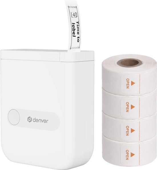 Imprimante d'étiquettes Denver - Bluetooth - Connexion à un smartphone - 15 x 40 mm - 4 rouleaux d'étiquettes inclus - MBP16