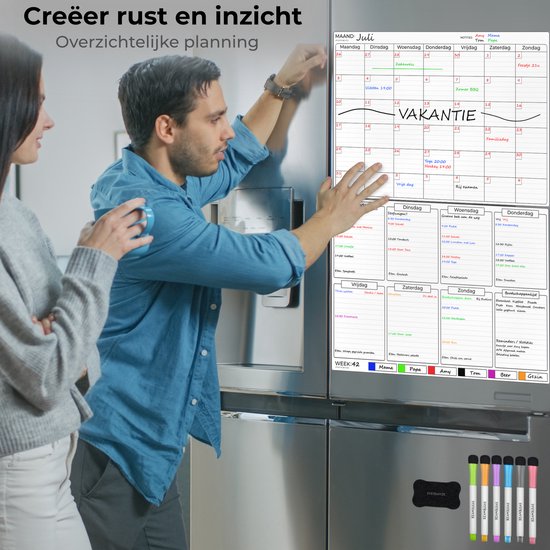 Systemyze - Planificateur mensuel et hebdomadaire - Tableau blanc magnétique - Planificateur mensuel magnétique - Marqueurs et gomme inclus - Format A3