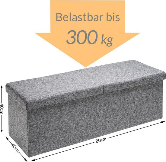 Banc Casaria avec rangement - 80x40x40cm 100L aspect lin - Gris clair