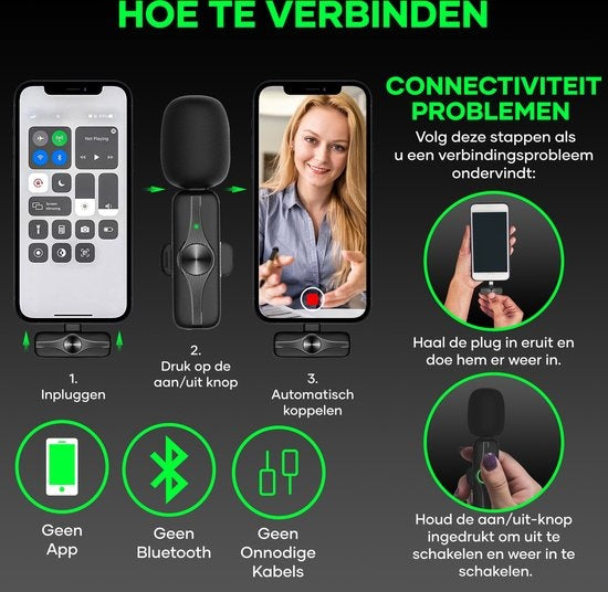 Microphone sans fil - MATTI® - 2 en 1 - Micro sans fil - Microphone iPhone