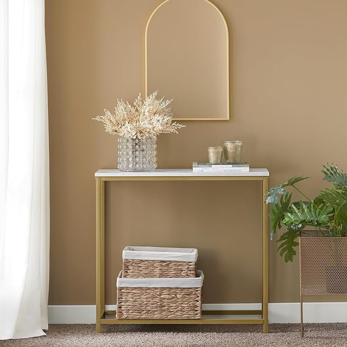 SoBuy Table console - Plateau blanc - Cadre doré - 80x75x30 cm - FSB29-G